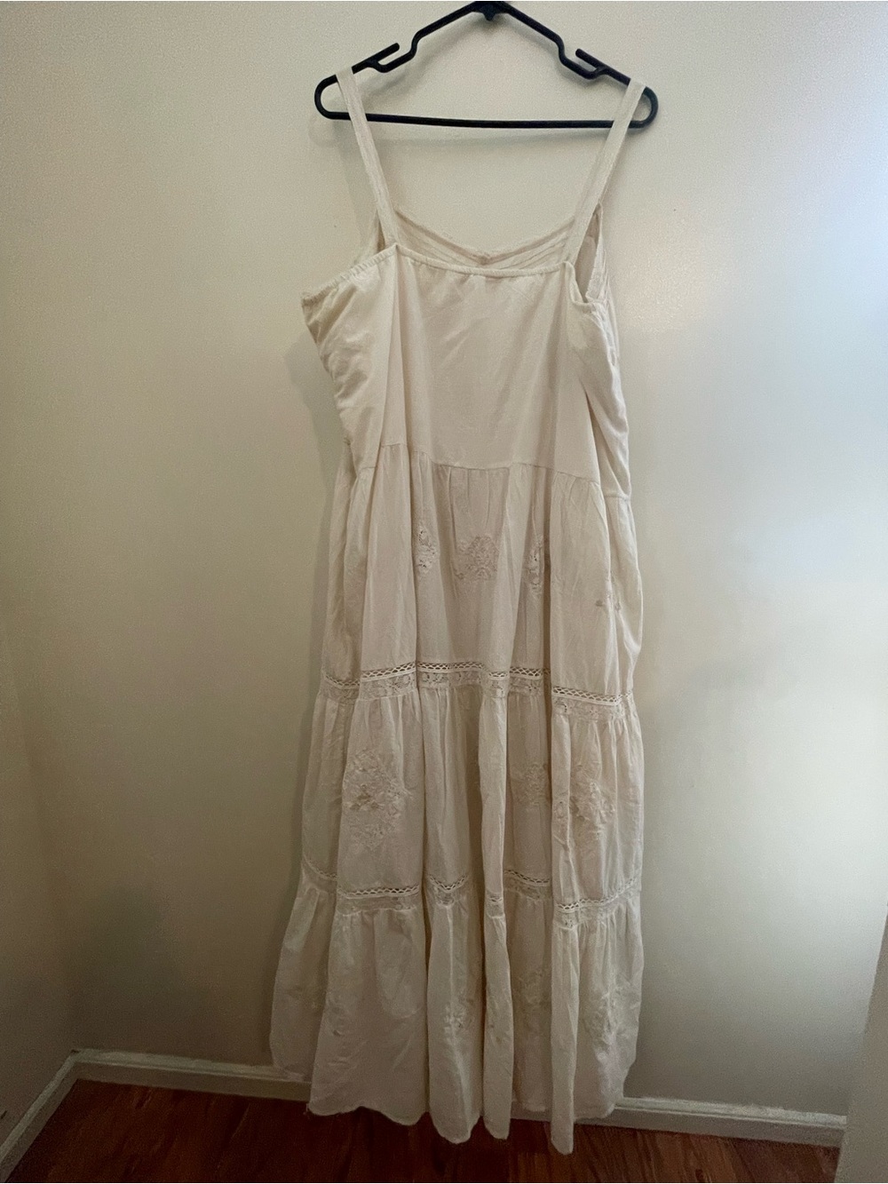 Lucky Brand Cream Boho Embroidered Solid Cotton Maxi Dress- Gorgeous Details! - Picture 2 of 11